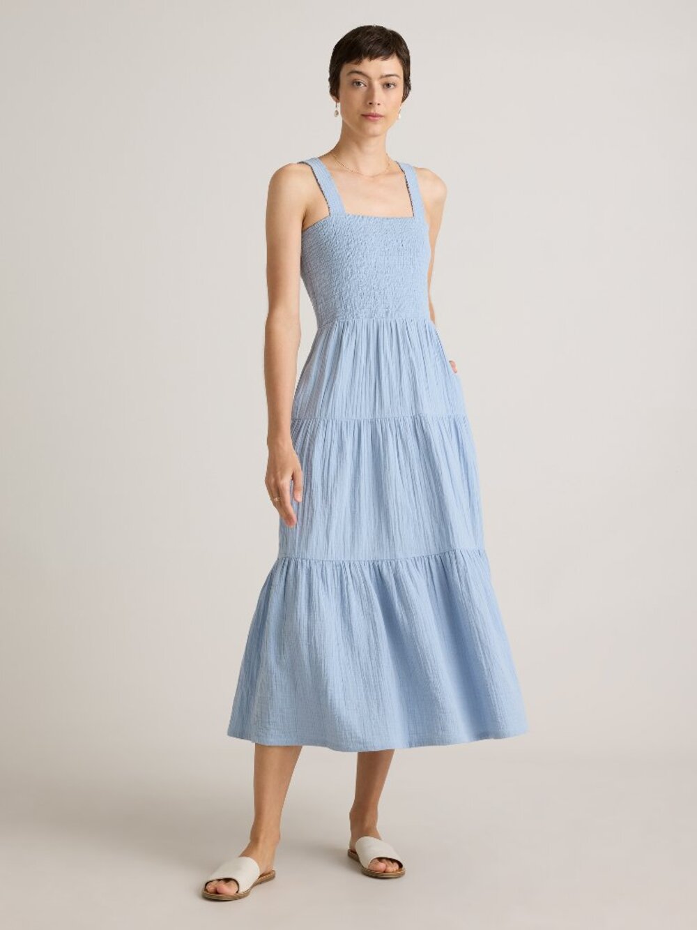 100% Organic Cotton Gauze Smocked Sleeveless Maxi Dress